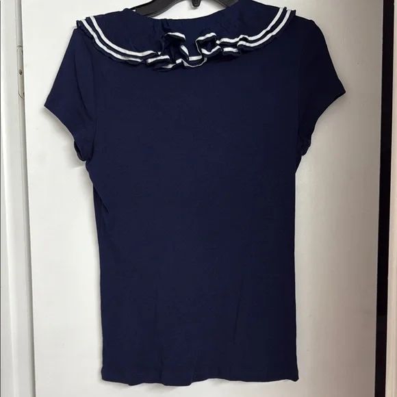 Ralph Lauren Blue Ruffled Cap Sleeve Blouse with Sailor Collar - Picture 3 of 3